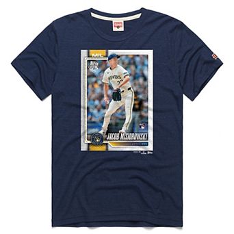 Men's Homage Jacob Misiorowski Navy Milwaukee Brewers Topps Baseball Card Tri-Blend T-Shirt