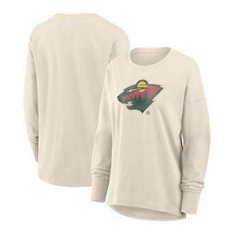 Women's Fanatics Cream Minnesota Wild Distressed Logo Long Sleeve T-Shirt