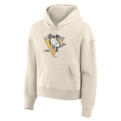 Women's Fanatics Cream Pittsburgh Penguins Distressed Logo Hoodie