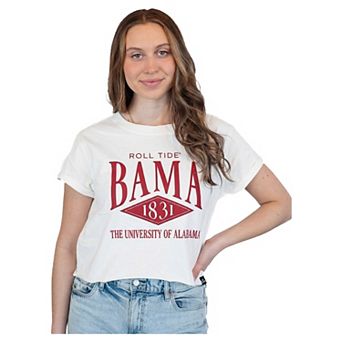 Women's Gameday Social White Alabama Crimson Tide Cropped Cuffed T-Shirt