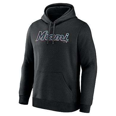 Men's Logo Athletic Black Miami Marlins Wordmark Hoodie