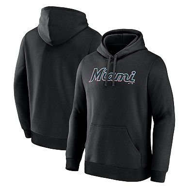 Men's Logo Athletic Black Miami Marlins Wordmark Hoodie
