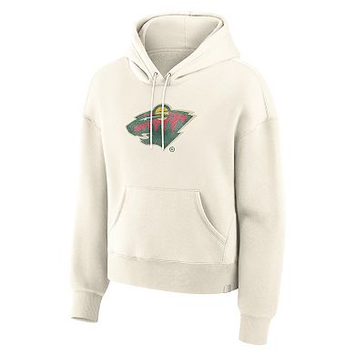 Women's Fanatics Cream Minnesota Wild Distressed Logo Hoodie