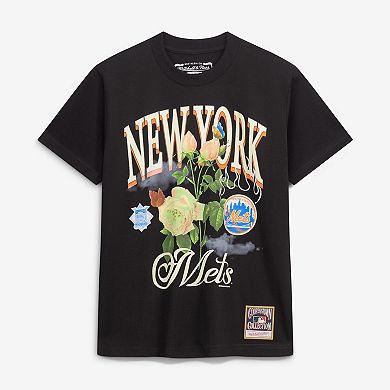 Men's Mitchell & Ness Black New York Mets Cooperstown Floral T-Shirt