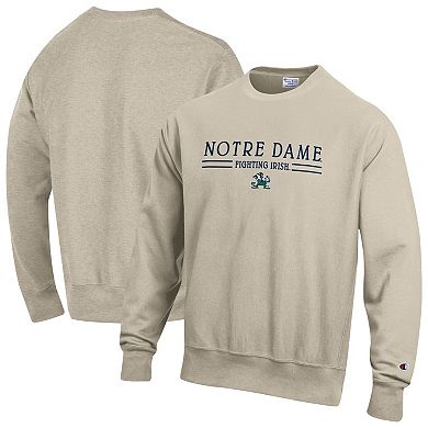 Men's Champion Oatmeal Notre Dame Fighting Irish Reverse Weave Crewneck Sweatshirt