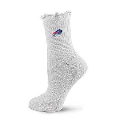 Women's PRO Compression White Buffalo Bills Logo Lettuce Hem Quarter Socks