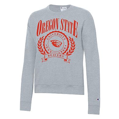 Women's Champion Heather Gray Oregon State Beavers Academic Crest Powerblend Crewneck Sweatshirt