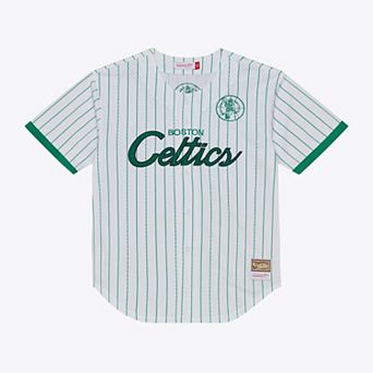 Men's Mitchell & Ness White Boston Celtics Head Coach Pinstripe Mesh Full-Button Baseball Jersey