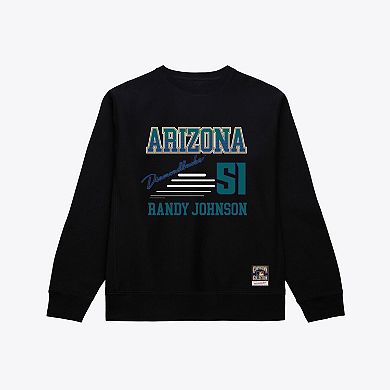 Men's Mitchell & Ness Randy Johnson Black Arizona Diamondbacks Stripes Name & Number Crewneck Sweatshirt