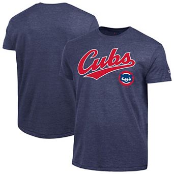 Men's Champion Navy Chicago Cubs Cooperstown Wordmark Lockup Tri-Blend T-Shirt