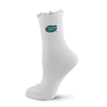 Women's PRO Compression White Florida Gators Logo Lettuce Hem Quarter Socks