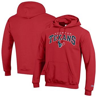 Men's Champion Red Houston Texans Powerblend Arch over Logo Hoodie