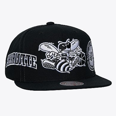 Men's Mitchell & Ness Black Charlotte Hornets Hardwood Classics Trifecta Snapback Hat