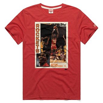 Unisex Homage Hakeem Olajuwon Red Houston Rockets Topps Trading Card Player Tri-Blend T-Shirt