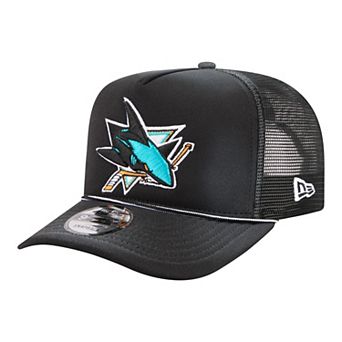 Men's New Era Black San Jose Sharks Faded A-Frame 9FIFTY Trucker Snapback Hat