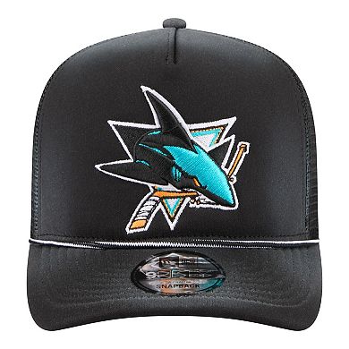 Men's New Era Black San Jose Sharks Faded A-Frame 9FIFTY Trucker Snapback Hat