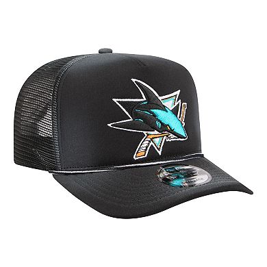 Men's New Era Black San Jose Sharks Faded A-Frame 9FIFTY Trucker Snapback Hat