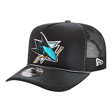 Men's New Era Black San Jose Sharks Faded A-Frame 9FIFTY Trucker Snapback Hat