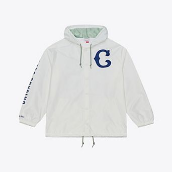 Men's Mitchell & Ness White Chicago Cubs Yacht Rock Coaches Full-Snap Hooded Windbreaker Jacket