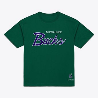 Men's Mitchell & Ness Green Milwaukee Bucks Vintage Wordmark T-Shirt