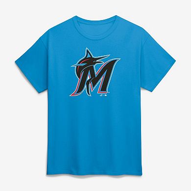 Men's Logo Athletic Blue Miami Marlins Official Logo T-Shirt
