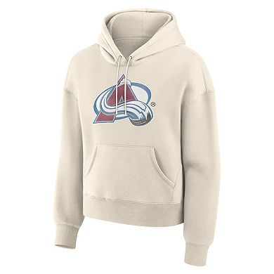 Women's Fanatics Cream Colorado Avalanche Elevated Distressed Logo Hoodie