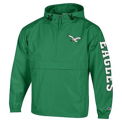 Men's Champion Kelly Green Philadelphia Eagles Packable Hooded Windbreaker Half-Zip Jacket