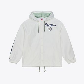 Men's Mitchell & Ness White Philadelphia Phillies Yacht Rock Coaches Full-Snap Hooded Windbreaker Jacket