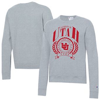 Women's Champion Heather Gray Utah Utes Academic Crest Powerblend Crewneck Sweatshirt