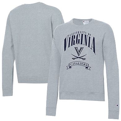 Women's Champion Heather Gray Virginia Cavaliers Academic Crest Powerblend Crewneck Sweatshirt