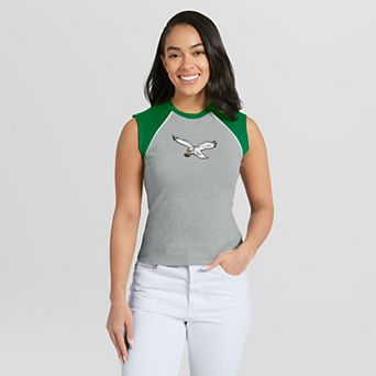 Women's WEAR by Erin Andrews Gray Philadelphia Eagles Cropped Raglan Tank Top
