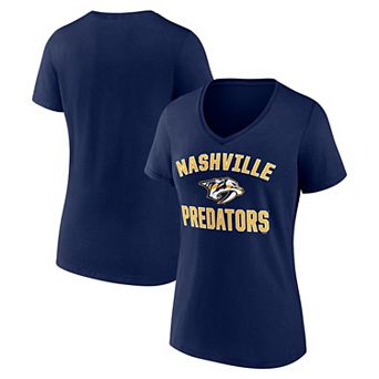 Women's Logo Athletic Navy Nashville Predators Arch Victory V-Neck T-Shirt