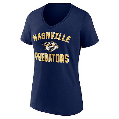 Women's Logo Athletic Navy Nashville Predators Arch Victory V-Neck T-Shirt