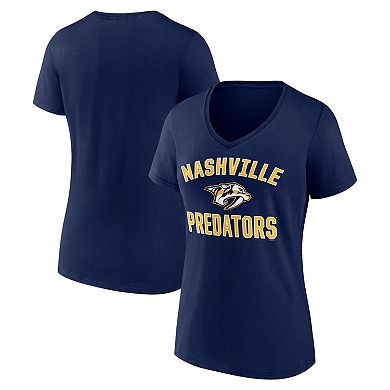 Women's Logo Athletic Navy Nashville Predators Arch Victory V-Neck T-Shirt