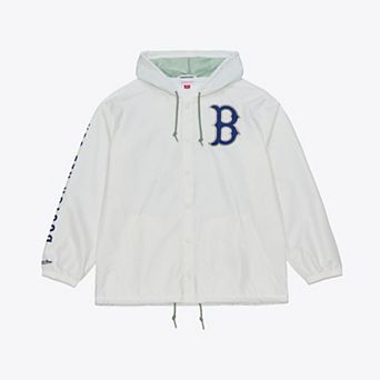 Men's Mitchell & Ness White Boston Red Sox Yacht Rock Coaches Full-Snap Hooded Windbreaker Jacket