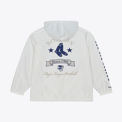 Men's Mitchell & Ness White Boston Red Sox Yacht Rock Coaches Full-Snap Hooded Windbreaker Jacket