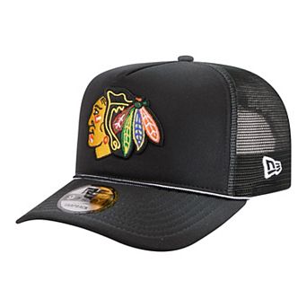 Men's New Era Black Chicago Blackhawks Faded A-Frame 9FIFTY Trucker Snapback Hat