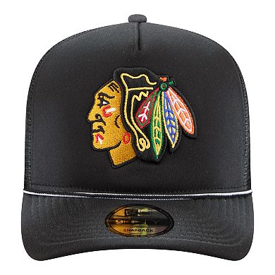 Men's New Era Black Chicago Blackhawks Faded A-Frame 9FIFTY Trucker Snapback Hat