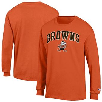 Men's Champion Orange Cleveland Browns Arch Over Logo Long Sleeve T-Shirt