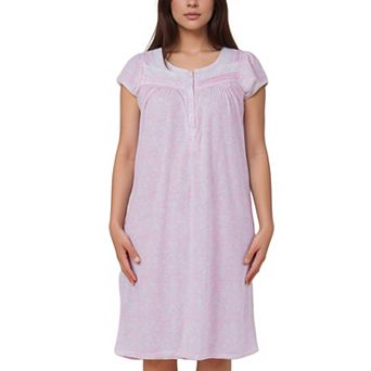 Women’s Tonal Floral Print Short Sleeve Cotton Blend Nightgown