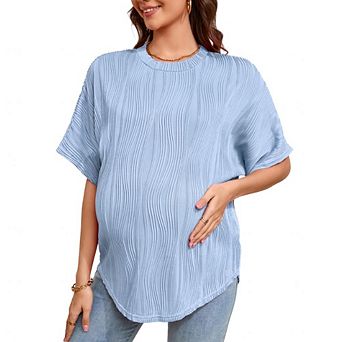 Women’s Maternity Tops Short Sleeve Round Neck T-Shirt Loose Textured Casual Pregnancy Tee Blouse