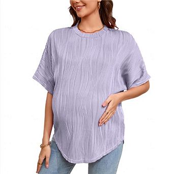 Women’s Maternity Tops Short Sleeve Round Neck T-Shirt Loose Textured Casual Pregnancy Tee Blouse