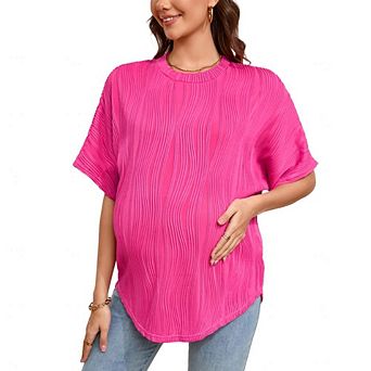 Women’s Maternity Tops Short Sleeve Round Neck T-Shirt Loose Textured Casual Pregnancy Tee Blouse