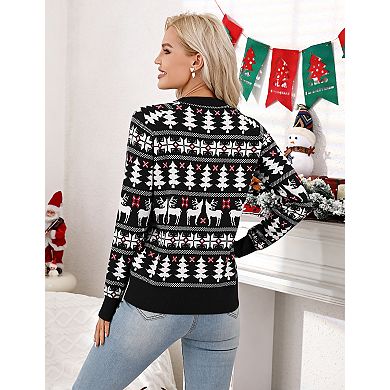 Women's Round Neck Long Sleeve Christmas Pullover Sweater