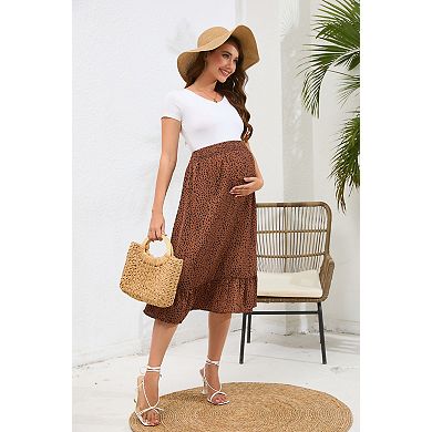 Women's High Waist Maternity Midi Skirt for Pregnancy