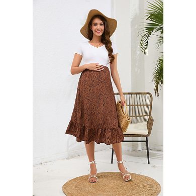 Women's High Waist Maternity Midi Skirt for Pregnancy