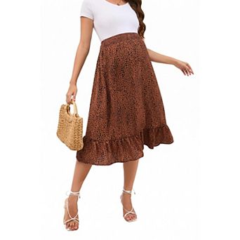Women's High Waist Maternity Midi Skirt for Pregnancy