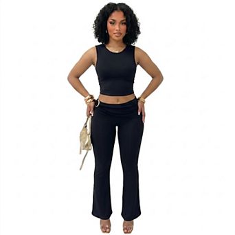 Women's Crew Neck Sleeveless Top and Pants Set