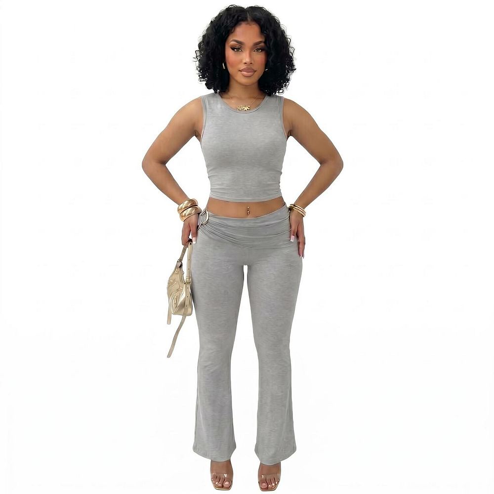 Women's Crew Neck Sleeveless Top and Pants Set