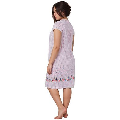 Women’s Polka Dot Floral Border Short Sleeve Cotton Blend Nightgown